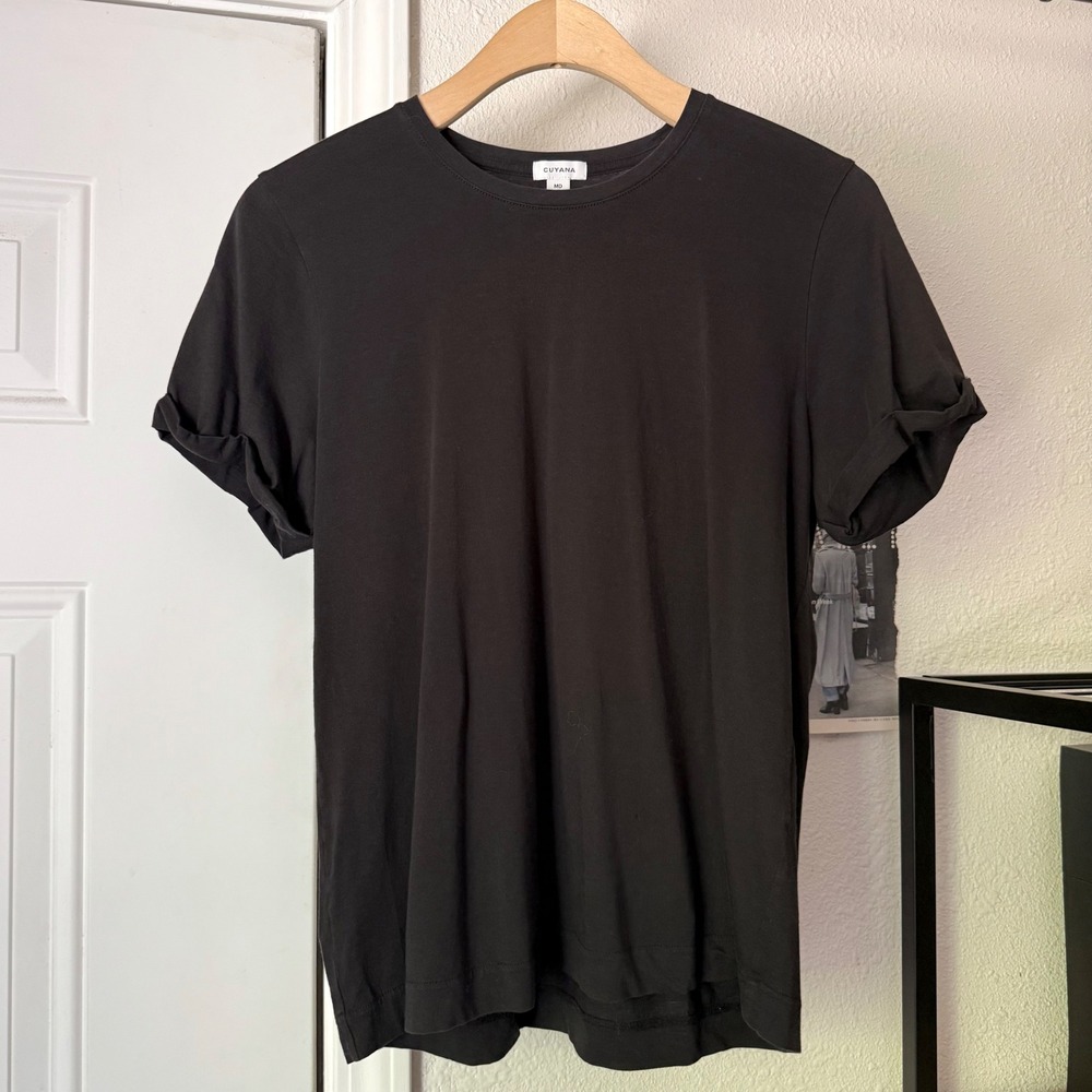 CUYANA black pima cotton short sleeve crew neck knit cuffed tee t-shirt